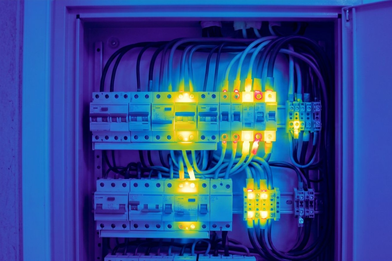 Elektrothermografie – Infrarot-Aufnahme eines Schaltschranks mit Wärmebildkamera